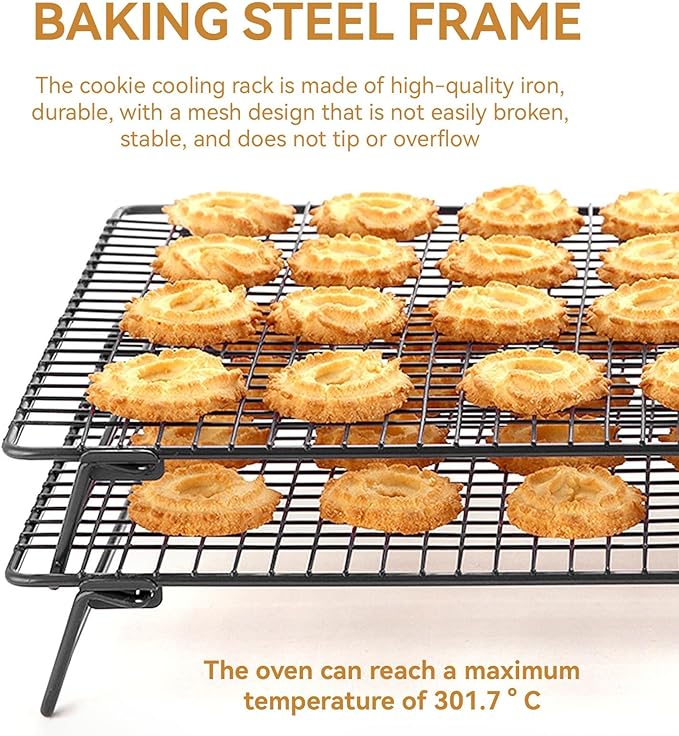 Cooling Rack for Cooking and Baking, 16.9x11in Cookie Baking Rack Collapsible Folding Legs Wire Grid Nonstick Cooling Pan for Roasting & Grilling & Cooking