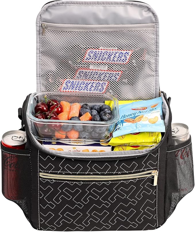 NISHEL Lunch Bag for Women, Portable Insulated Meal Box with Shoulder Strap, Resuable Leakproof Cooler Case for Work, Black