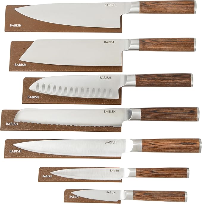 Babish 14-Piece Full Tang Forged Dark Pakka Wood Kitchen Knife Set – High-Carbon 1.4116 German Steel Cutlery with Protective Sheaths – Professional Chef Knife Set