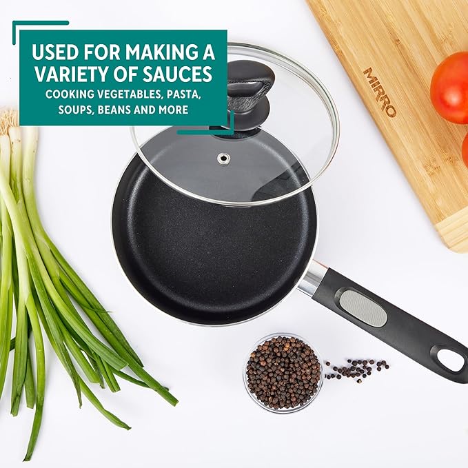 Mirro A79723 Get-A-Grip Aluminum Nonstick Sauce Pan with Glass Lid Cover, 2-Quart, Black