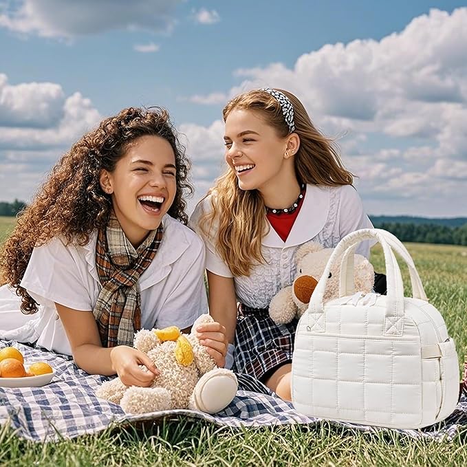 LEDAOU Lunch Box for Women Lunch bag Quilted Puffer Lunch Box with Adjustable Strap Insulated Reusable LunchBox for Work School Picnic Travel