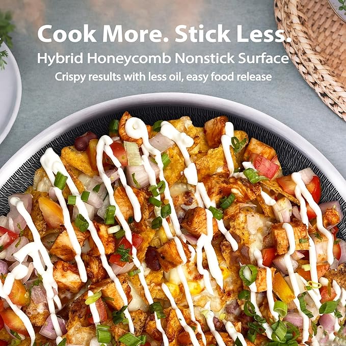 LOLYKITCH 13 Inch Hybrid Nonstick Wok with Lid, Double-Sided Honeycomb Stainless Steel Wok Pan, Long Handle, Induction Compatible, Oven & Dishwasher Safe