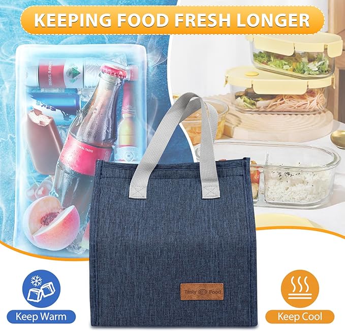 12 Pack Lunch Bags Bulk,Insulated Reusable Lunch Bags with Aluminum for Women Men,Leakproof Tote Large Lunch Box for Office,Work,Beach or Travel(Blue)