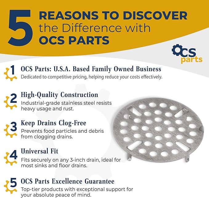 OCS Parts Commercial Kitchen Sink Flat Strainer | Universal Fit 3-Inch Stainless Steel Strainer | Fits Most 3 Tier Compartment Sinks (Single)