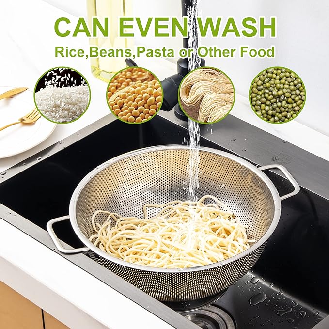 Colander Stainless Steel 5-Quart, Strainer for Kitchen Food, Dishwasher Safe