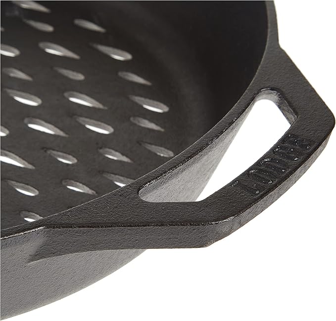 Lodge Pre-Seasoned Cast Iron Round Grilling Pan - Use on the Grill - Grilling Pan Designed to Protect Food from Falling Through the Grate - Cast Iron 12 Inch