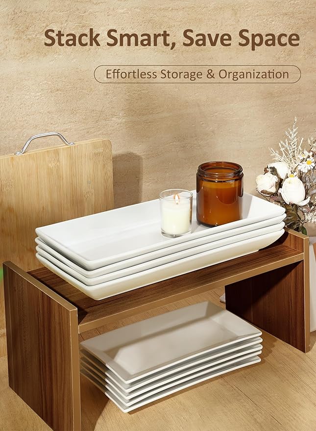 Yedio 14” White Porcelain Serving Platters, Elegant Large Rectangular Plates Trays for Dinner Parties, Appetizers, Sushi, Desserts & More, Microwave & Dishwasher Safe, Set of 4