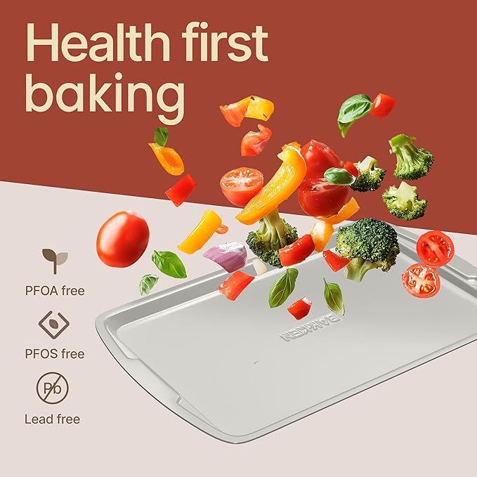 Bakken Swiss Cookie Sheet 3 Piece Set - Non-Stick, Stackable Baking Pans, Deluxe Ceramic Coating – Dishwasher Safe - for Home Baking