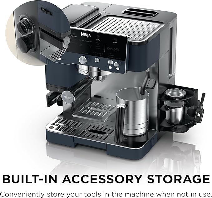 Ninja Luxe Café Premier 3-in-1 Espresso Machine, Drip Coffee, & Rapid Cold Brew | Built-in Coffee Grinder, Hands-Free Milk Frother, Assisted Tamper for Cappuccinos & Lattes | Cyberspace | ES601CY