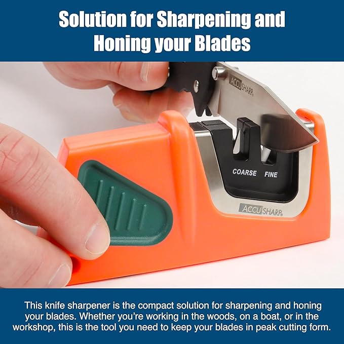 AccuSharp Compact Pull-Through 2-Stage Knife Sharpener - Diamond-Honed Tungsten Carbide Rust-Free Quickly Sharpens, Restores, Repairs & Hones Chef Knives, Orange/Green