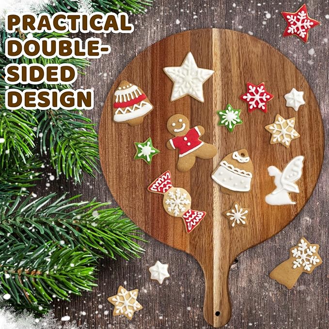 Deviled Egg Platter,Wooden Deviled Egg Tray,Reversible 24 Holes Round Egg Holder Container Charcuterie Board for Kitchen Countertops,Serving Tray(Acacia Wood)