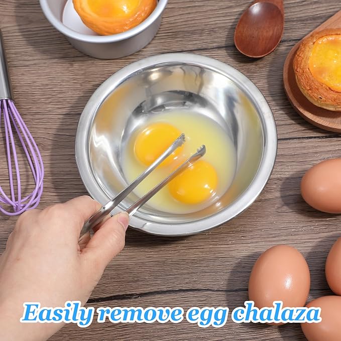 3PCS Egg Chalaza Removal Tool,Stainless Steel Tongs,Toothed Design Eggshell Fragment Membrane Remover Tong,Multipurpose Kitchen Tool for Cooking Food Cake Bakers Pastry Chefs,3 Colors