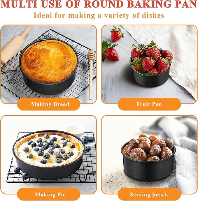 E-far Nonstick Cake Pan Set of 3, 5/7/9 Inch Stainless Steel Baking Pans Tins, Round Bakeware for Layer Cakes, Stainless Steel Core & Non-Toxic Coating, Straight Side & 2 Inch Deep