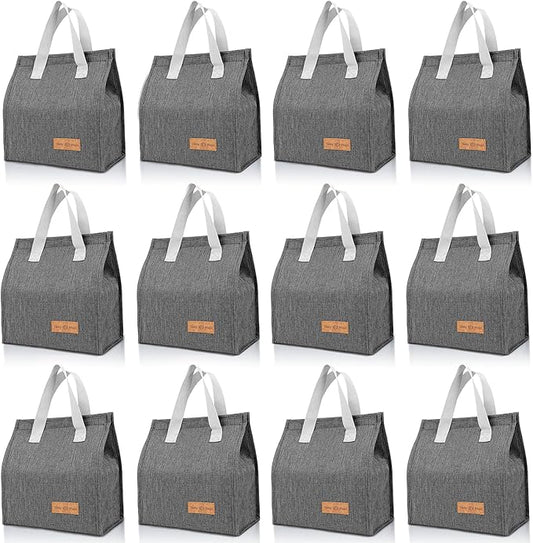 12 Pack Lunch Bags Bulk,Insulated Reusable Lunch Bags with Aluminum for Women Men,Leakproof Tote Large Lunch Box for Office,Work,Beach or Travel(Grey)