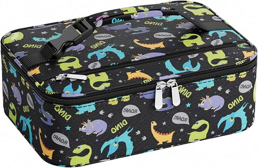 Small Lunch Box Insulated Lunch Bag for Women Men, Bento Kids Lunch Box, Compact Portable Thermal Meal Cooler Bags with Buckle Handle for Work & School, Purple Dinosaur 5L