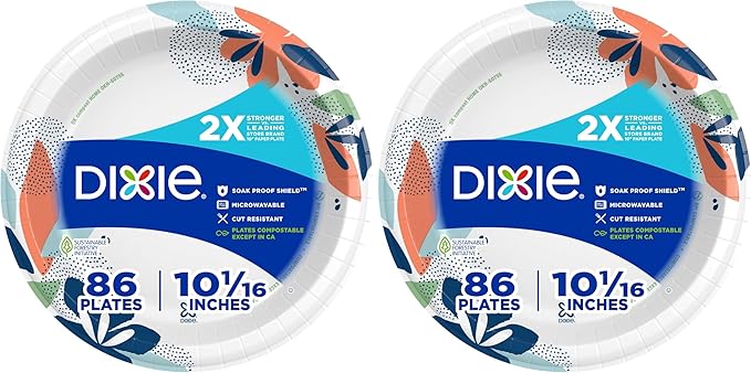 Dixie Paper Plates, 10 Inch, 86 Count Pack of 2 | 2X Stronger | Microwave-Safe | Soak-Proof | Cut Resistant
