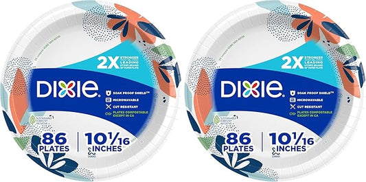 Dixie Paper Plates, 10 Inch, 86 Count Pack of 2 | 2X Stronger | Microwave-Safe | Soak-Proof | Cut Resistant