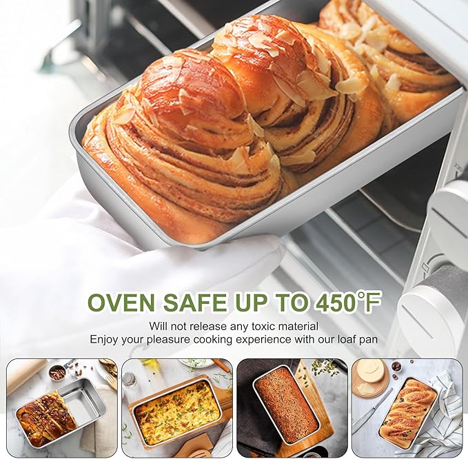P&P CHEF Loaf Pan Set, 9 x 5 Inch Bread Pans, Stainless Steel Loaf Toast Baking Pans For Bread Meatloaf Lasagna Cake, Healthy & Non Toxic, Oven Safe& Easy Clean, (Silver, 2Pcs)