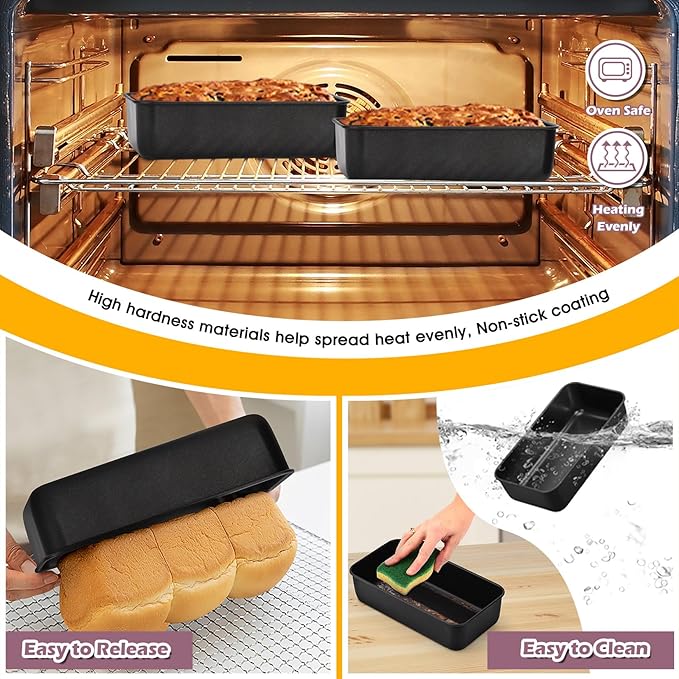 P&P CHEF Loaf Pan Set, 9 x 5 Inch Bread Pans, Stainless Steel Loaf Toast Baking Pans For Bread Meatloaf Lasagna Cake, Healthy & Non Toxic, Oven Safe& Easy Clean, (Black, 12Pcs)