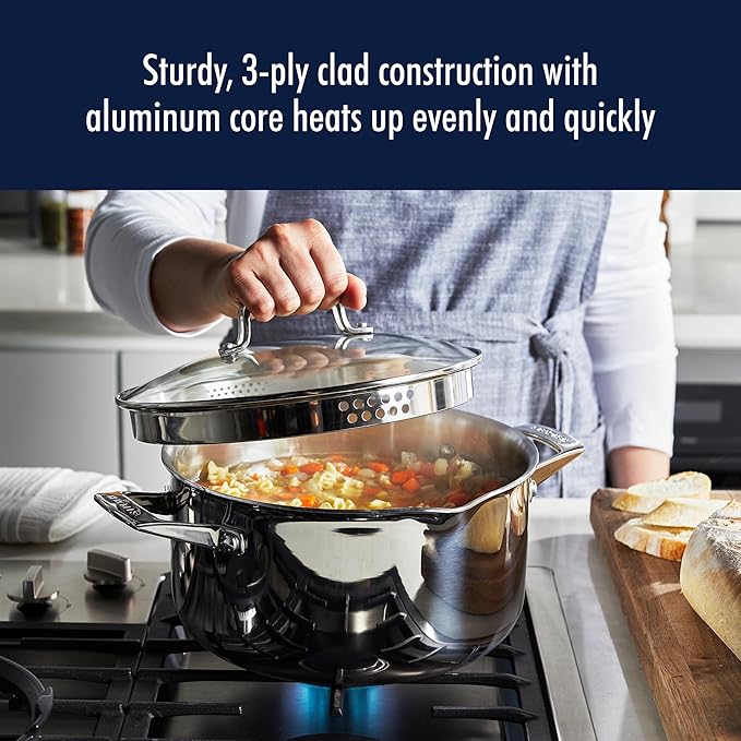 HENCKELS Clad H3 6-qt Dutch Oven, Induction Pot, Stainless Steel, Durable and Easy to clean