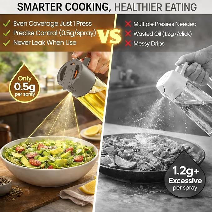 Professional 500ml Glass Oil Sprayer - 3-in-1 Kitchen Tool: Fine Mist, Stream & Pour | Leak-Proof Design for Air Fryer, BBQ & Cooking | BPA-Free
