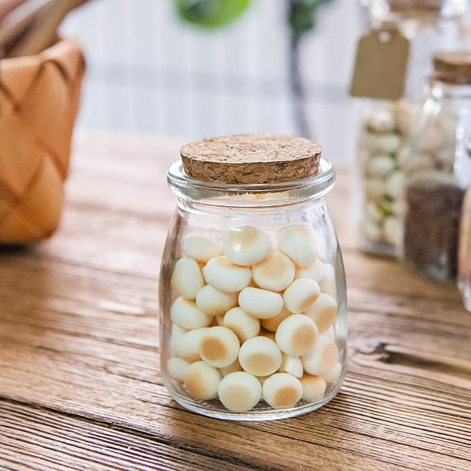 Brajttt Mini Yogurt Jars 30 Pack, 7 oz Glass Favor Jars with Cork Lids, Pudding Containers with Lids, Mason Jar Wedding Favors Honey Pot with Label Tags and String