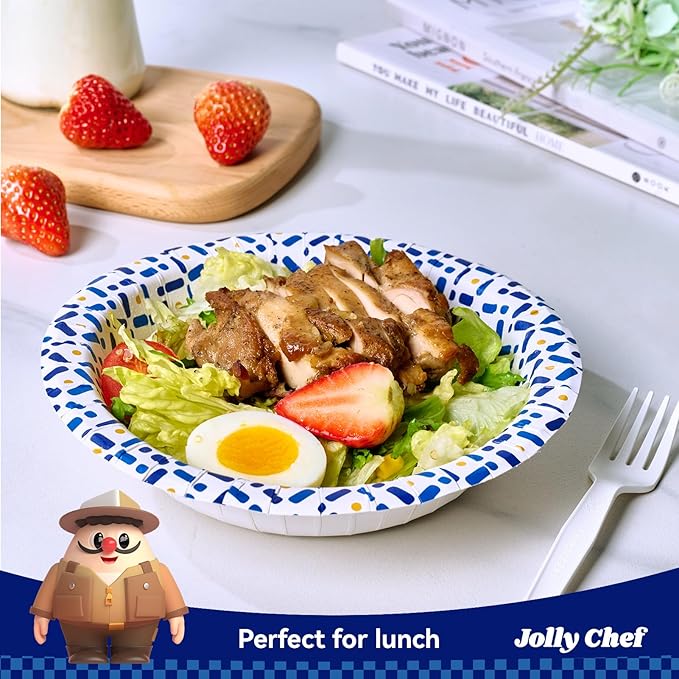JOLLY CHEF 20 oz Paper Bowls, 200 Count Large Disposable Bowls Bulk for Breakfast, Lunch, and Dinner Perfect for Picnic, Daily use and Party