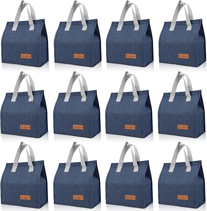 12 Pack Lunch Bags Bulk,Insulated Reusable Lunch Bags with Aluminum for Women Men,Leakproof Tote Large Lunch Box for Office,Work,Beach or Travel(Blue)