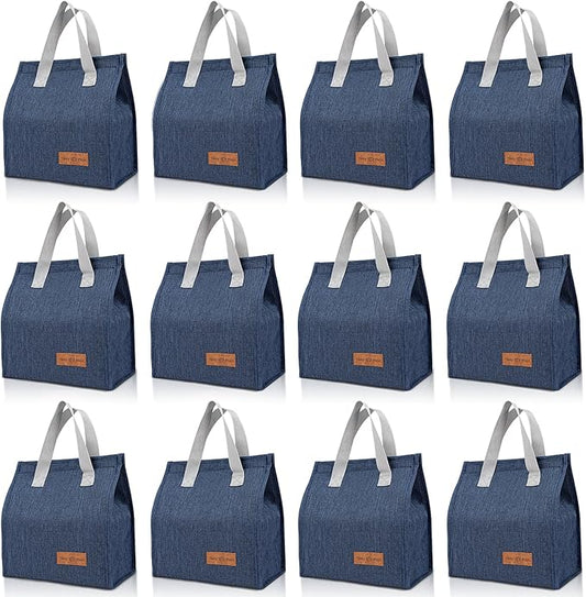 12 Pack Lunch Bags Bulk,Insulated Reusable Lunch Bags with Aluminum for Women Men,Leakproof Tote Large Lunch Box for Office,Work,Beach or Travel(Blue)