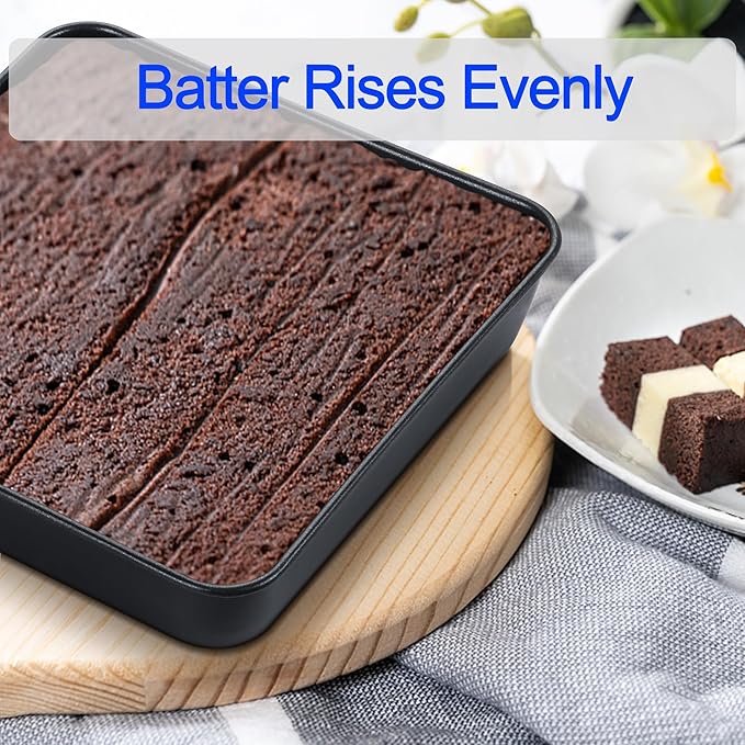 E-far 8x8 Inch Square Baking Pan with Lid Set, Nonstick Square Cake Pans Metal Bakeware for Oven Cooking Lasagna Brownies, Stainless Steel Core & Easy Release, 4 Pieces(2 Pans+2 Covers)