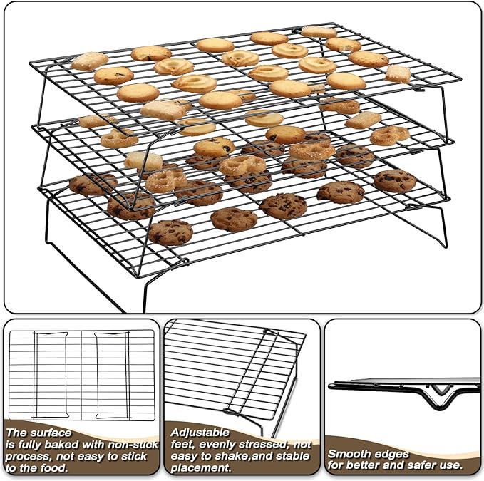 Pleafind 3 Pieces Stackable Cooling Rack Set, 16 x 10 Inch Stainless Steal Roasting Rack, Cooling Racks for Cooking, Baking, Roasting, Grilling, Oven and Dishwasher Safe
