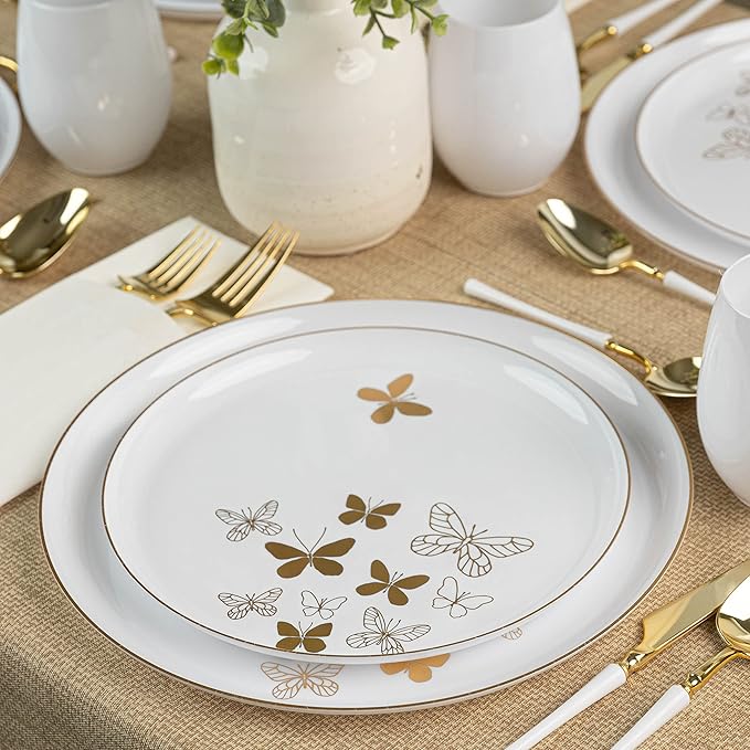 PLASTICPRO [30 Pack 8.6 Plastic Party Plates Edge Collection Premium heavyweight Elegant Disposable Tableware Dishes Butterfly Collection