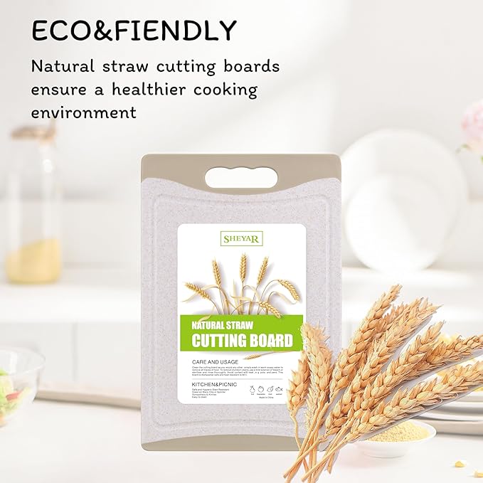 Cutting Board for Kitchen, Wheat Straw Fiber Cutting Board, Dish Washer Safe, w/Juice Grooves for Meat, Veggies,Easy Grip Handle, Non-slip Surface,Eco-friendly,Serveware Accessories(14‘x9.7‘)