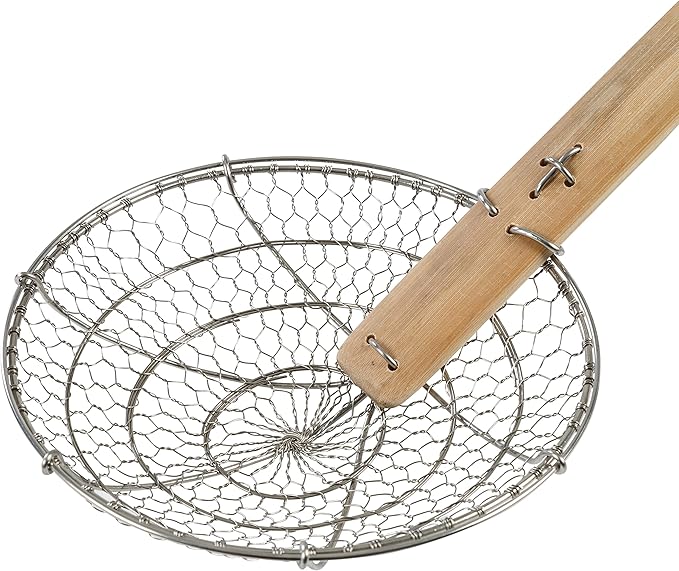 Joyce Chen Kitchen Spider Strainer Stainless Steel 7-Inch Wire Basket with Heat-Resistant Bamboo Handle
