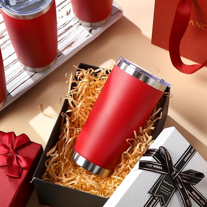 Sieral 36 Pack Stainless Steel Tumblers Bulk with Lids Double Wall Vacuum Insulated Coffee Cups Blank leakproof Powder Coated Tumblers for Engraving Wedding Graduation Party Favors(20 oz,Red)