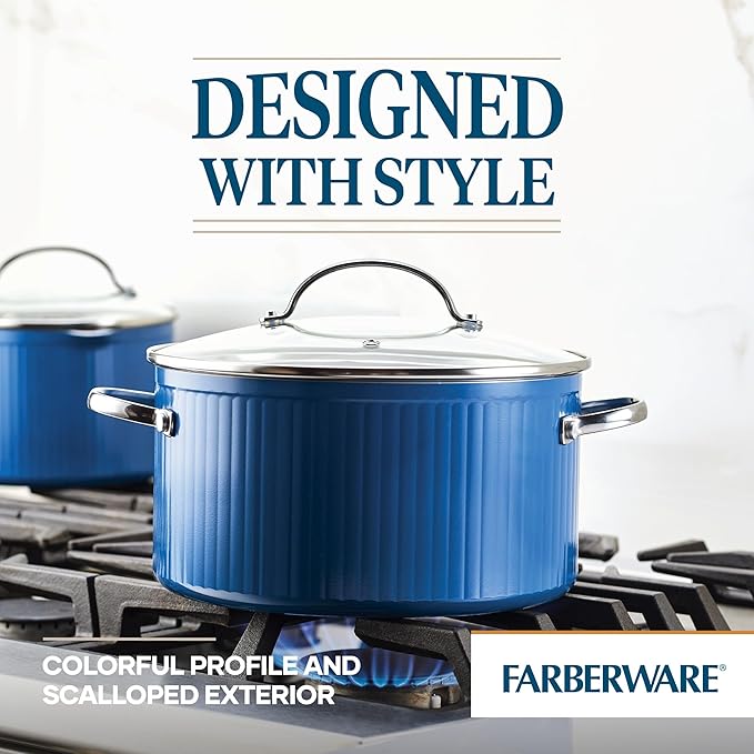 Farberware Style Nonstick Cookware Stockpot, 6 Quart, Blue