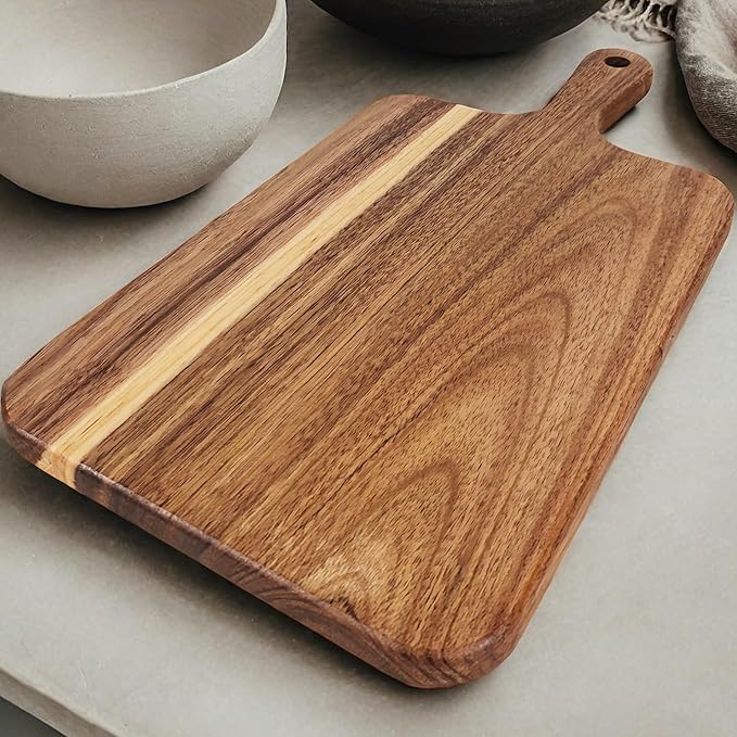 ZeQi Acacia Wood Cutting Board with Handle 13.7''X7'' / Charcuterie Board/Serving Board/Cheese, Bread, Vegetables & Fruits Serving Board (Rectangular)