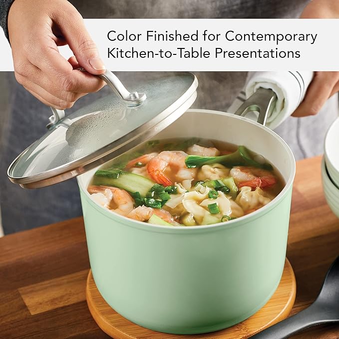 KitchenAid Hard Anodized Ceramic Nonstick Cookware Sauce Pan with Lid, 3 Quart - Pistachio