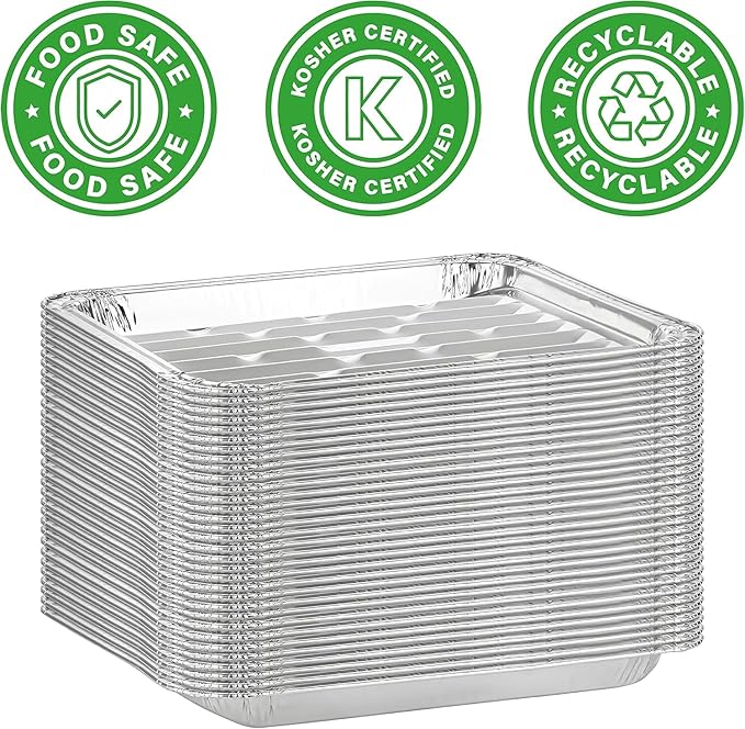 PARTY BARGAINS Aluminum Broiler Pans 24 Pack, Heavy-Duty Disposable Grill & Roasting Pans for BBQ, Oven & Catering, Ribbed Bottom for Even Heat - (Max 240°C)