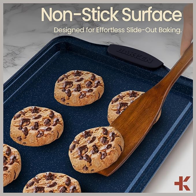 BAKKEN Kitchen Baking Pan Set - Nonstick Blue Marble Coating, Commercial Grade Carbon Steel Bakeware Sets, Baking Kitchen Essentials, PFOA, PFOS, PTFE Free, Oven Safe Tray (Up To 450° F), Set of 6