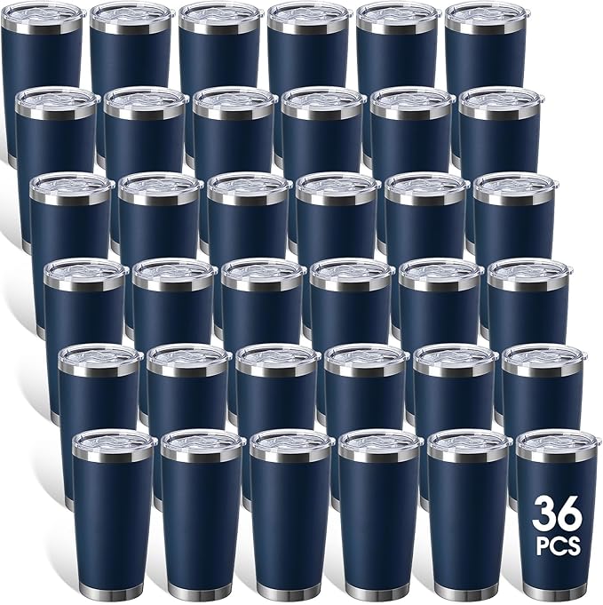 Sieral 36 Pack Stainless Steel Tumblers Bulk with Lids Double Wall Vacuum Insulated Coffee Cups Blank leakproof Powder Coated Tumblers for Engraving Wedding Graduation Party Favors(16 oz,Navy Blue)