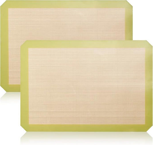 2-Pack Silicone Baking Mats – Non-Stick Reusable BPA-Free Oven Liners, 100% Food-Grade Silicone, Fit Half Sheet Pans (16.54" x 11.62") for Cookies, Pastry & More, Coffee with Sage Green Edge