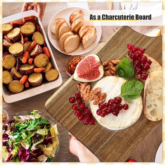 6 Pcs Cutting Board Bulk Kitchen Thicken Chopping Platter with Handles Wooden Charcuterie Serving Trays Blank Wood Boards for Engraving Wedding Housewarming(Acacia Wood,13 x 7 Inch)