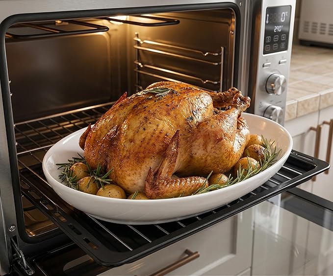 Oval Serving Platters Set of 2 (14" & 12"), Large Deep Ceramic Serving Dishes for Entertaining, Turkey, Fish, Salad, Oven Safe White Porcelain Serving Plates