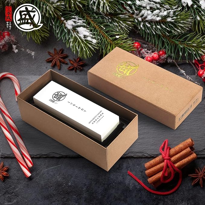MITSUMOTO SAKARI Japanese Knife Sharpening Stone, Professional Double-Sided Whetstone 1000/3000 Grit, Kitchen Knife Sharpener Stones with Non-Slip Wooden Seat