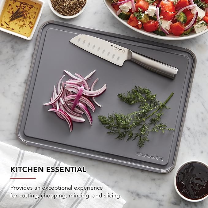 KitchenAid Classic Plastic Cutting Board with Perimeter Trench and Non Slip Edges, Dishwasher Safe, 11 inch x 14 inch, Gray
