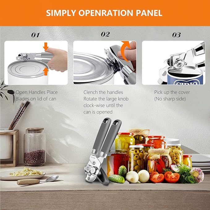 Can Opener,Professional 3-In-1 Multifunctional Manual Can Openers Bottle Opener,Kitchen Durable Stainless Steel Heavy Duty Can Opener Smooth Edge for Kitchen Seniors Friendly