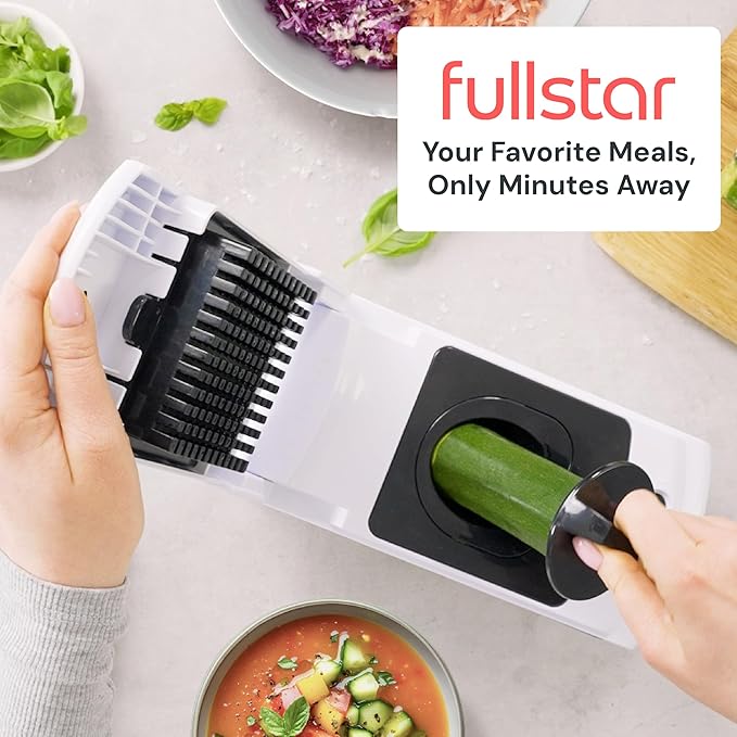 Fullstar Vegetable Chopper & Mandoline Slicer for Kitchen - Food Chopper with Container, Cheese Grater, Home Essentials & Kitchen Gadgets (8 in 1, White)