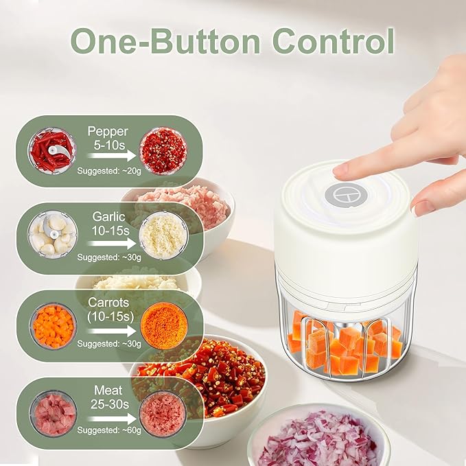 250ml Electric Garlic Chopper, Portable Garlic Press, Wireless Mini Food Processor, Rechargeable Garlic Chopper Mincer for Ginger, Chili, Onion, Minced Meat and Spices (White)