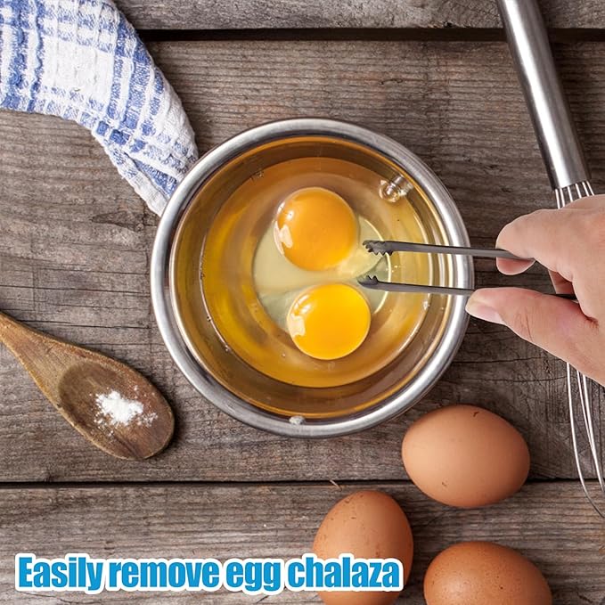 4pcs Egg Chalaza Remover Tongs, 5.98 Inch Toothed Stainless Steel Eggshell Fragment Membrane Cracker Separators Multipurpose Kitchen Separation Tool for Food Cooking Pastry Cake Bakers Chefs(Black)